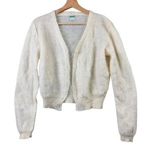 United Colors of Benetton Mohair Wool Blend Cardigan Cream Large Button Up